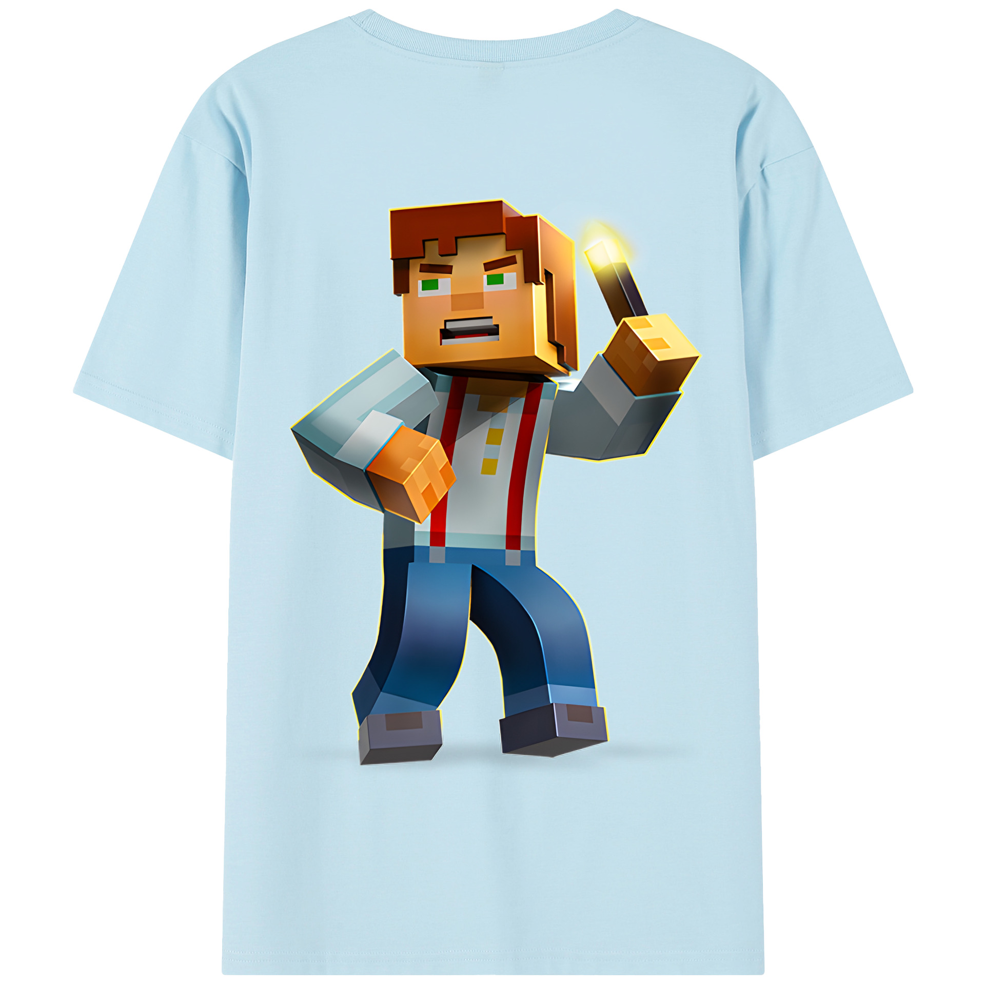 （画像用） マインクラフト ブロックの世界 Minecraft MC Block world 綿100％半袖Tシャツ（背面プリント）